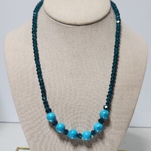 Vintage Teal Glass And Blue Turquois Necklace